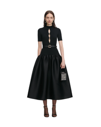 Black Knit Taffeta Midi Dress