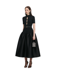 Black Knit Taffeta Midi Dress