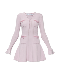 Pink Pearl Trim Knit Mini Dress