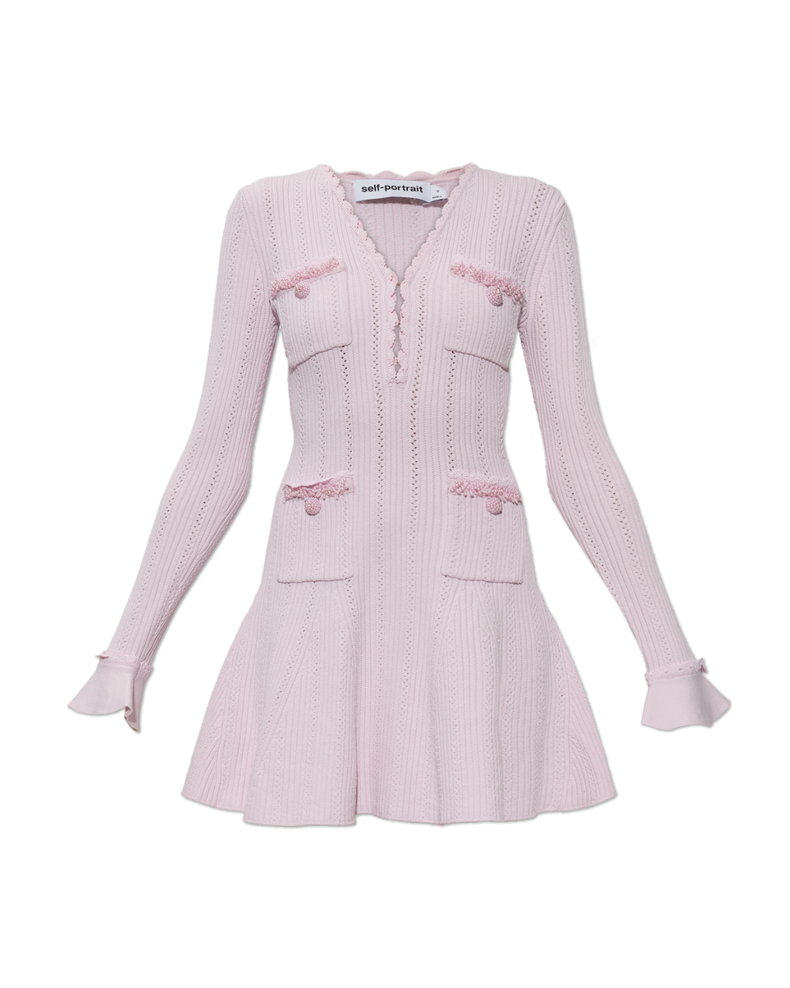 Pink Pearl Trim Knit Mini Dress