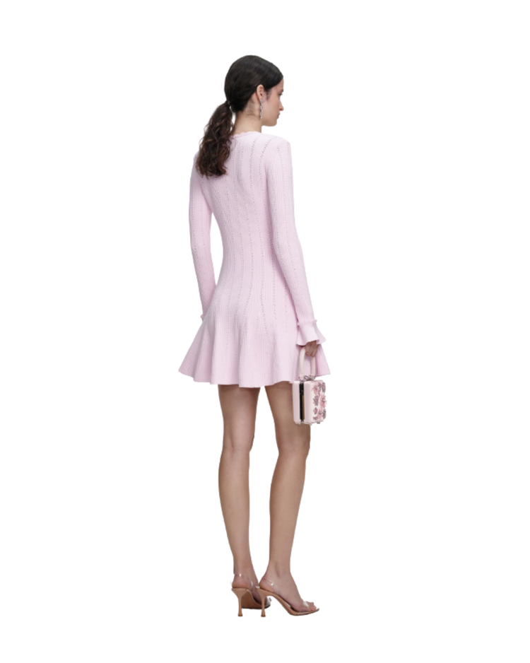 Pink Pearl Trim Knit Mini Dress