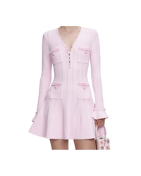 Pink Pearl Trim Knit Mini Dress