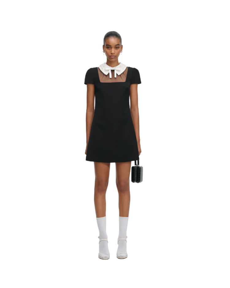 Black Crepe Bow Collar Mini Dress