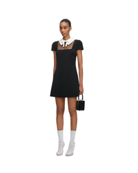 Black Crepe Bow Collar Mini Dress