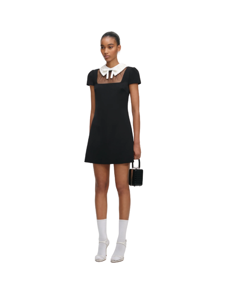 Black Crepe Bow Collar Mini Dress