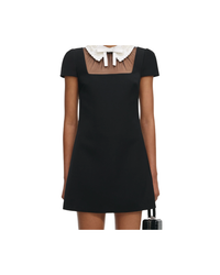 Black Crepe Bow Collar Mini Dress