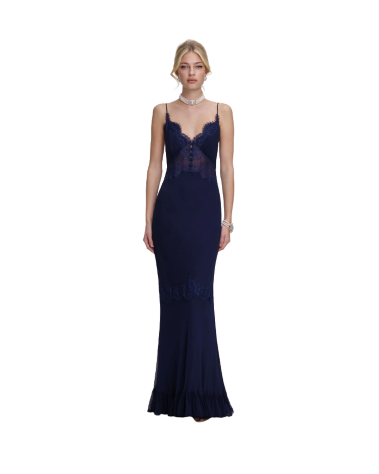 Navy Lace Georgette Maxi Dress