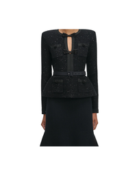 Black Sequin Knit Tailored Midi Dress