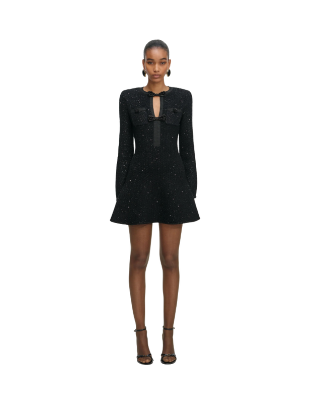 Black Sequin Knit Mini Dress