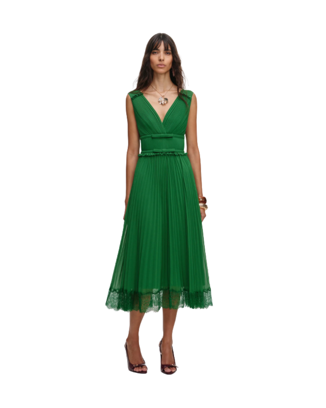 Green Chiffon Midi Dress