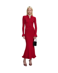 Red Pearl Trim Knit Midi Dress