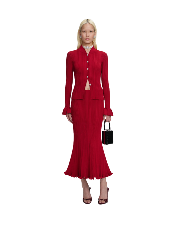 Red Viscose Knit Midi Skirt