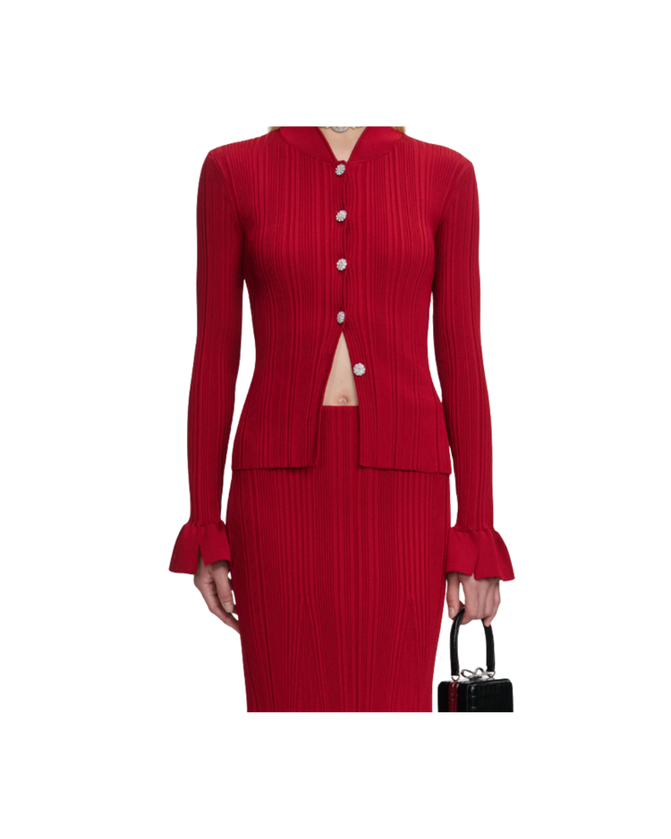 Red Viscose Knit Midi Skirt