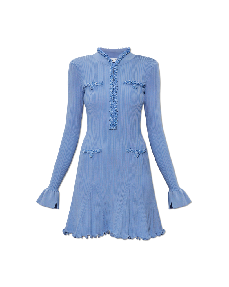 Blue Pearl Trim Knit Mini Dress