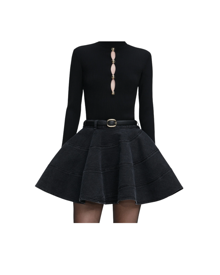 Black Keyhole Knit Top