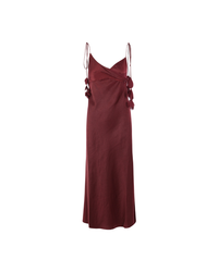 Burgundy Satin Flower Midi Dress