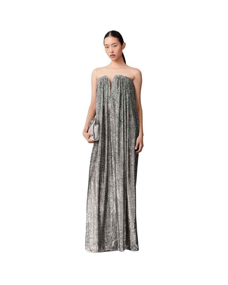 Pleated Metallic Velvet Dress