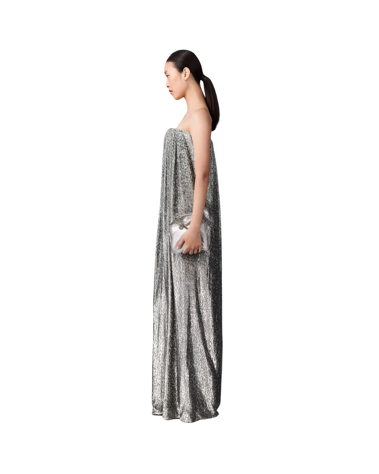 Pleated Metallic Velvet Dress