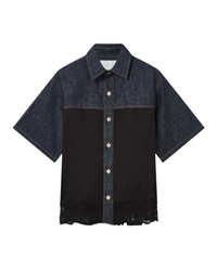 Satin Panel Short-Sleeve Denim Shirt