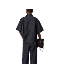 Satin Panel Short-Sleeve Denim Shirt