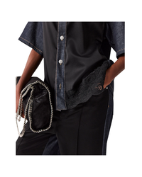 Satin Panel Short-Sleeve Denim Shirt