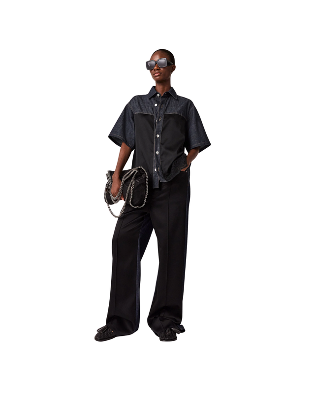 Wide-Leg Satin-Panel Denim Jeans