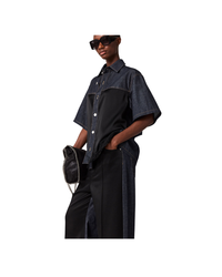 Wide-Leg Satin-Panel Denim Jeans