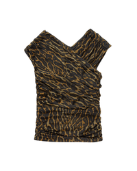 Printed Shiny Jersey Sleeveless Ruched Blouse