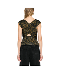 Printed Shiny Jersey Sleeveless Ruched Blouse