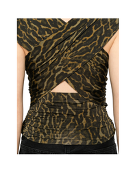 Printed Shiny Jersey Sleeveless Ruched Blouse