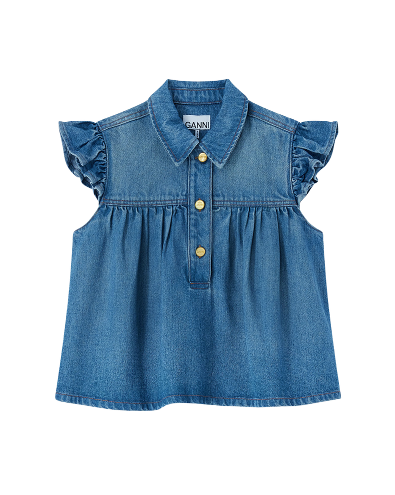 Denim Ruffle Top