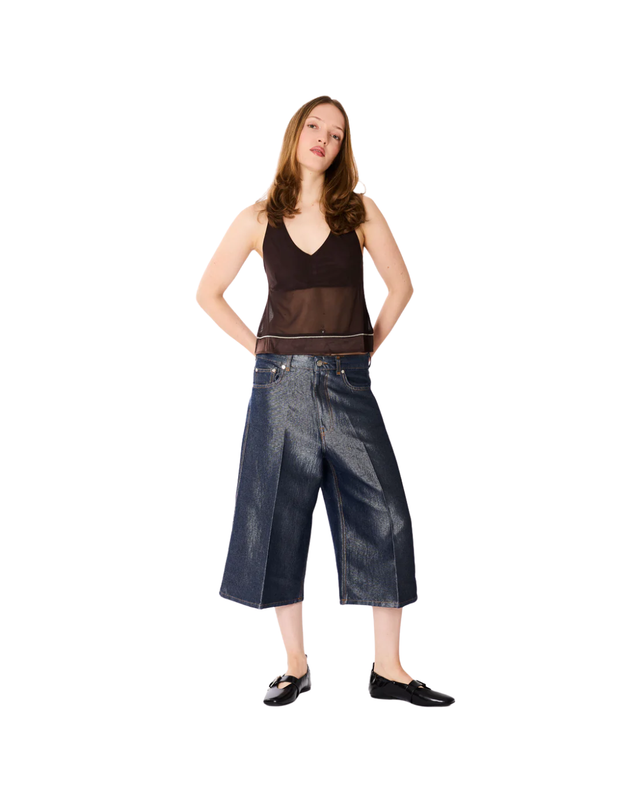 Shiny Weft Denim Shorts