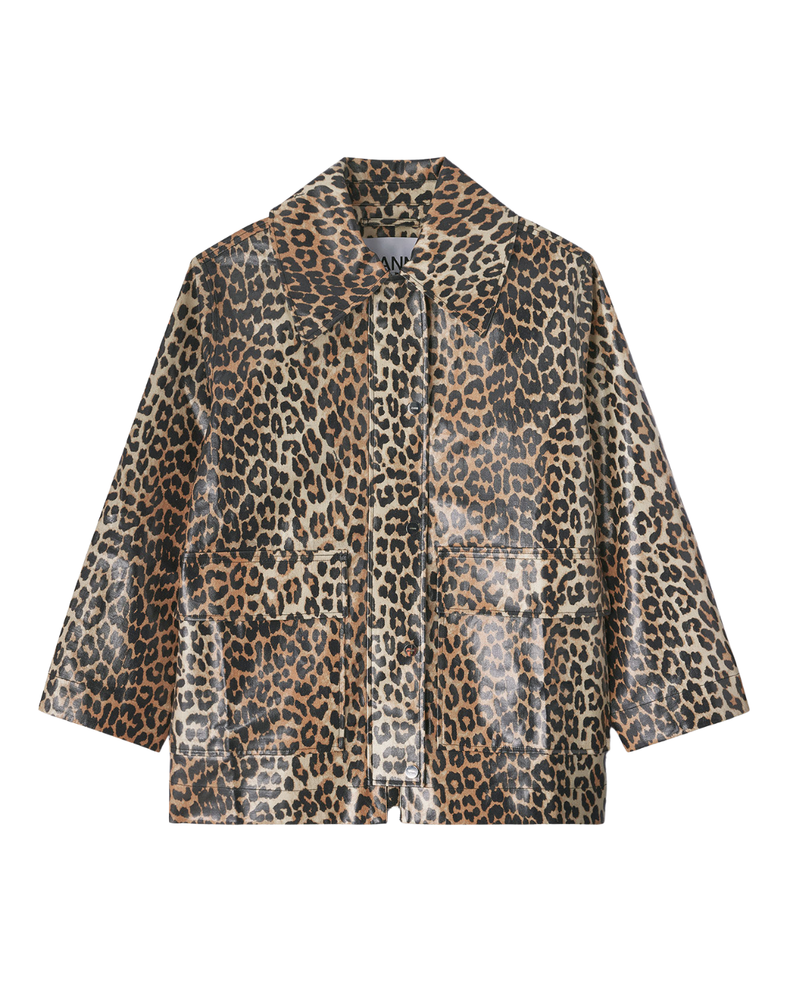 Leopard Laminated Cotton Jacket