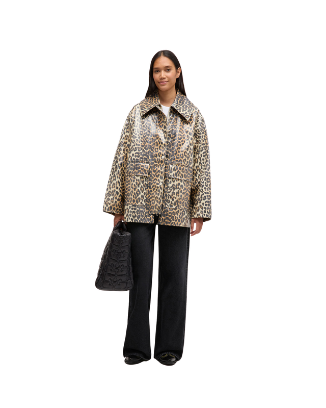 Leopard Laminated Cotton Jacket