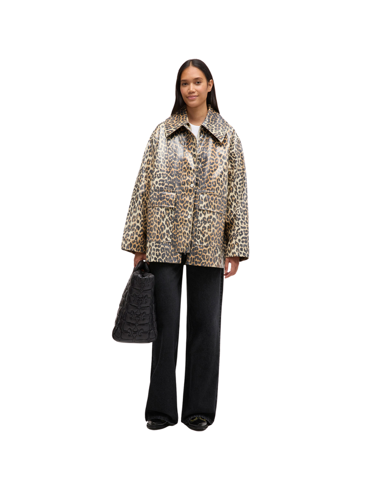 Leopard Laminated Cotton Jacket