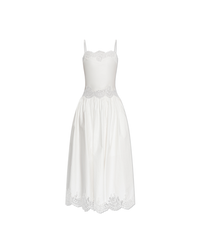 White Cotton Lace Trim Midi Dress