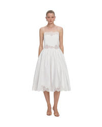 White Cotton Lace Trim Midi Dress