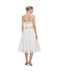 White Cotton Lace Trim Midi Dress