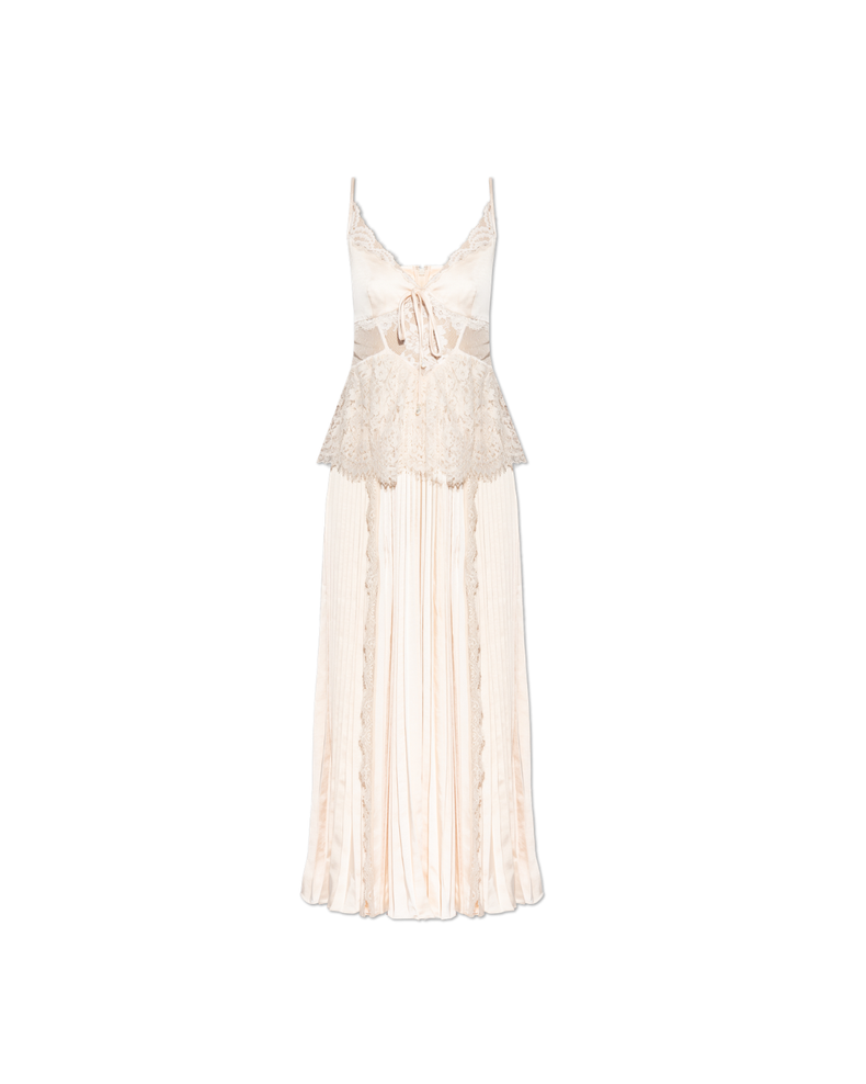 Blush Satin Lace Midi Dress