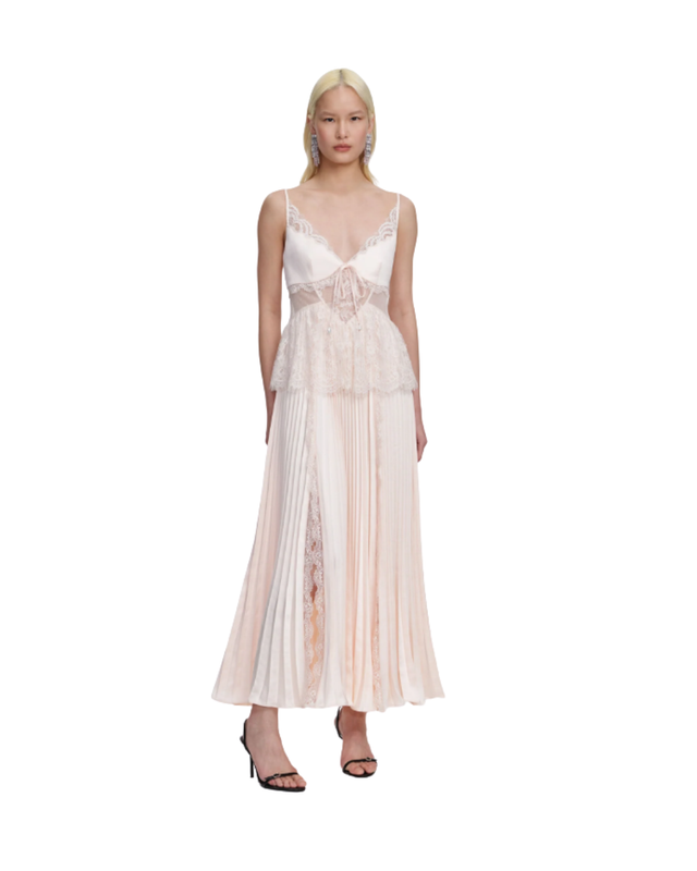 Blush Satin Lace Midi Dress