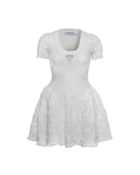 White Pointelle Knit Flared Mini Dress