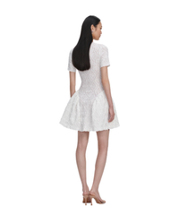 White Pointelle Knit Flared Mini Dress