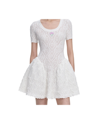White Pointelle Knit Flared Mini Dress