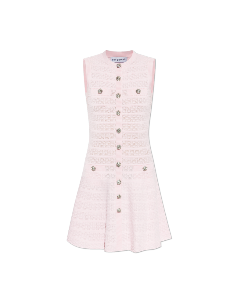 Pink Pointelle Diamante Knit Mini Dress