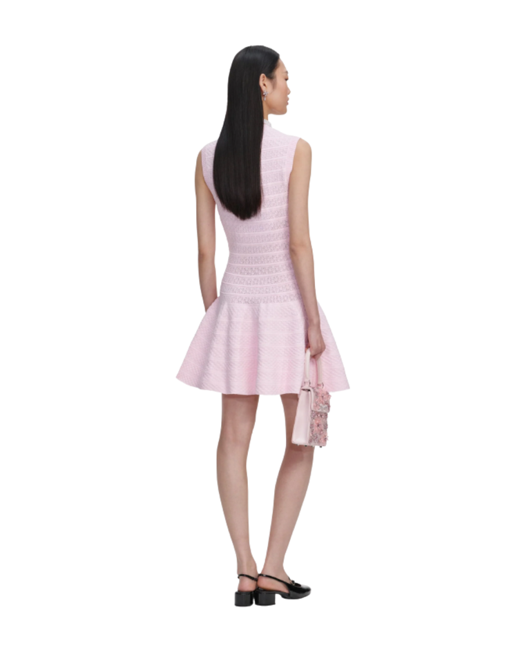 Pink Pointelle Diamante Knit Mini Dress