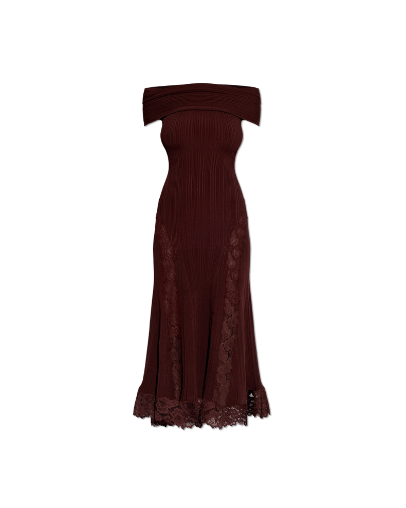 Burgundy Knit Lace Insert Midi Dress