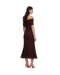 Burgundy Knit Lace Insert Midi Dress