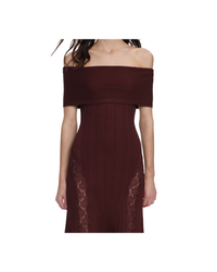 Burgundy Knit Lace Insert Midi Dress