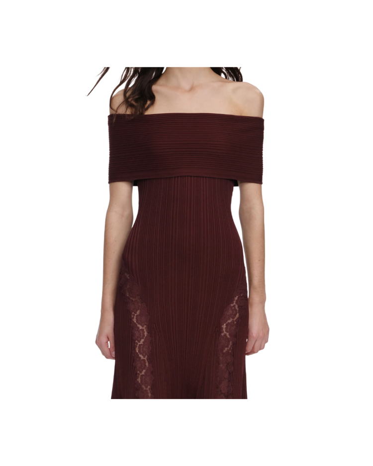 Burgundy Knit Lace Insert Midi Dress