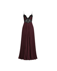 Brown Satin Lace Insert Maxi Dress